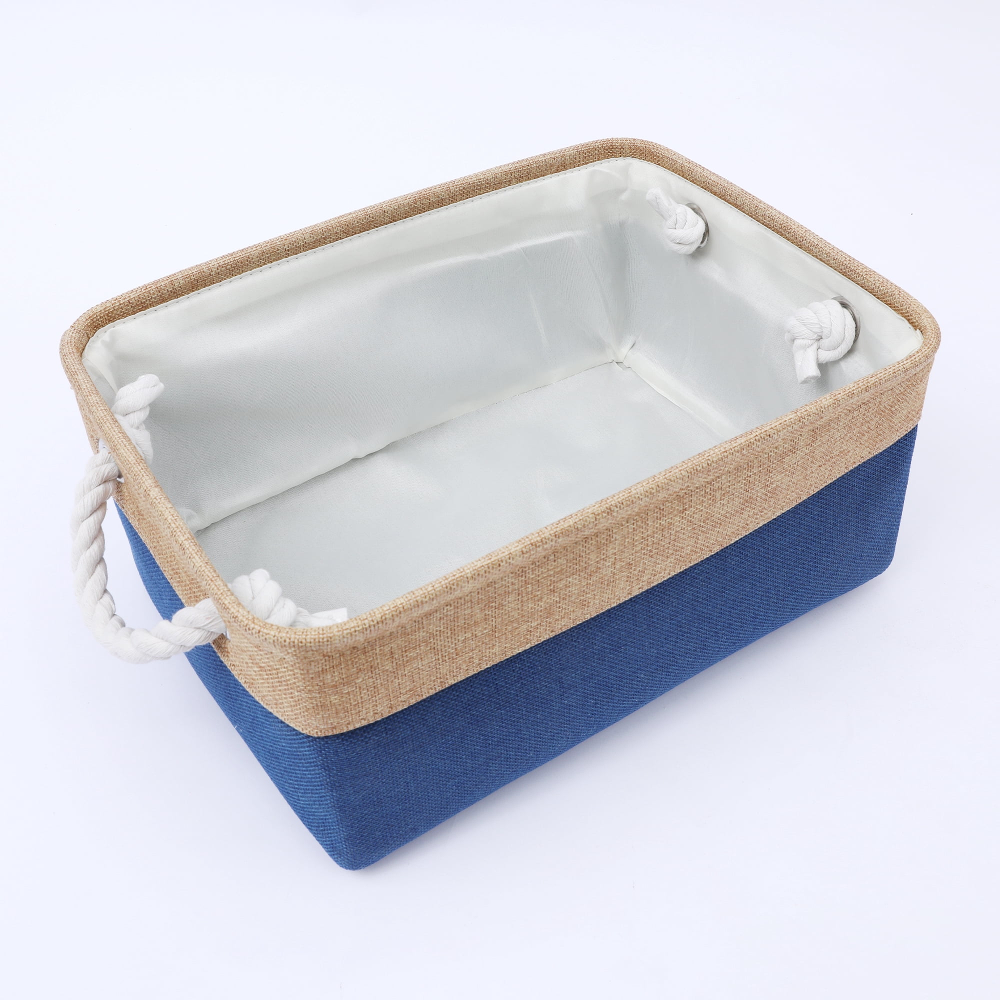Unique Bargains Storage Bin with Handle Fabric Cube Dark Blue/Brown 14*10*6.5in