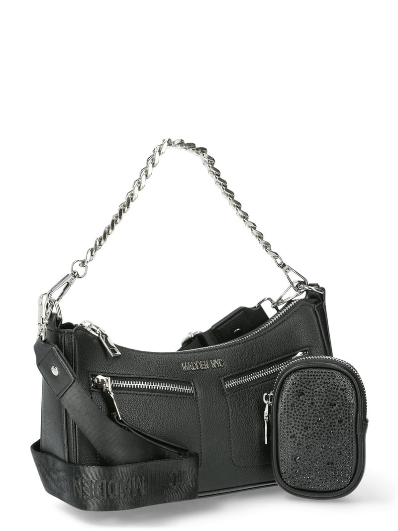 Madden NYC Women's Double Front Pocket Crossbody, Black
