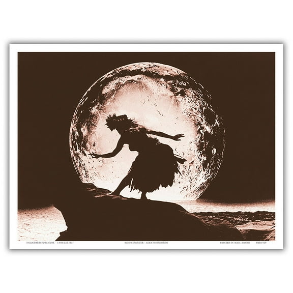 Full Moon Dancer - Hawaiian Hula Dancer Silhouette - Vintage Sepia Toned Photograph by Alan Houghton c.1960s - Master Art Print (Unframed) 9in x 12in