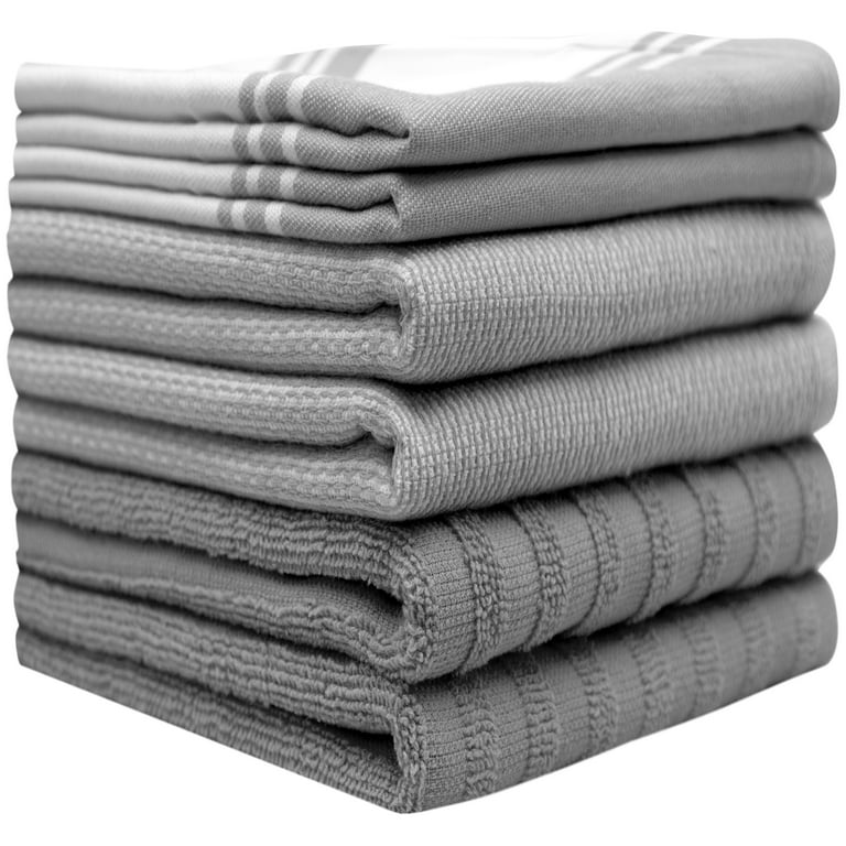 Bumble Towels Premium Kitchen Towels (20”x 28”, 6 Pieces) – Large Cotton  Kitchen Hand Towels – Vintage Striped Flat & Terry Towel – Highly Absorbent  Tea Towels Set with Hanging Loop – Grey Color 