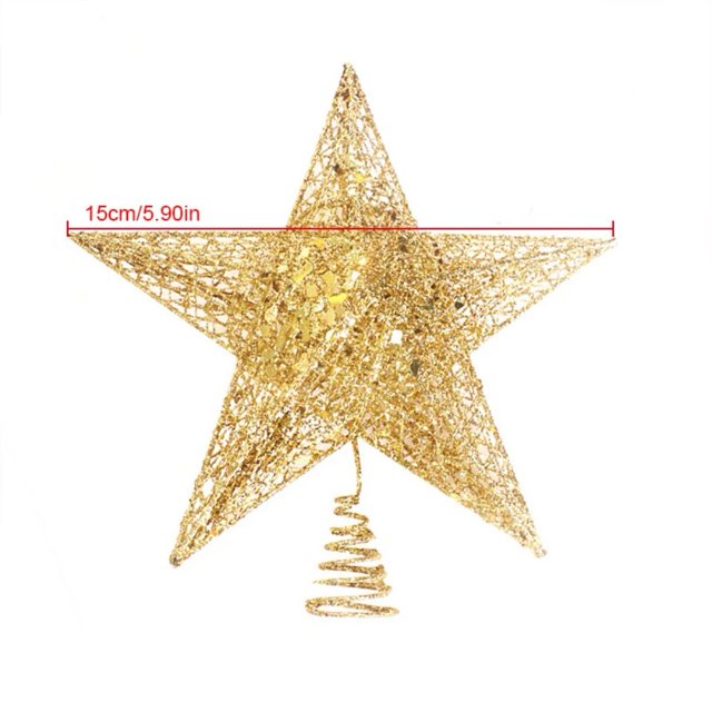 Adornos de hierro para árbol de Navidad, parte superior del árbol de Navidad de estrella de adornos navideños para el hogar con purpurina dorada, Año Nuevo, 2023