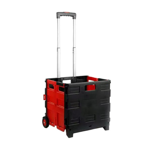 Foldable Shopping Cart Rolling Shopping Hand Truck Grocery Cart Portable Utility Cart Luggage Trolley for Home Office Outdoor Red 33cmx36cmx38cm