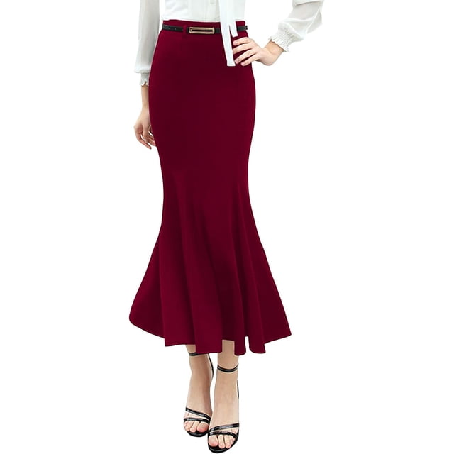 Falda Larga de Sirena para Mujer con Cintura Alta, elástica y Cola de pez Vino X-Small Vino X-Small Xishao ropa