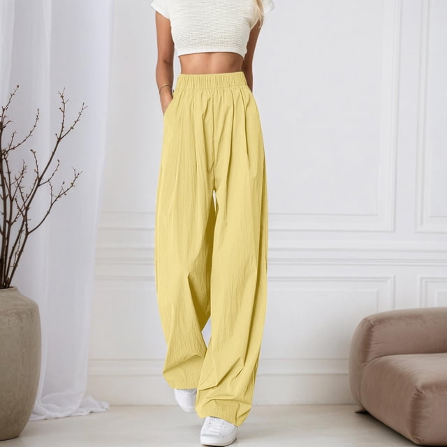 WILLBEST Pantalones Casuales para Mujer, Cómodos, de Cintura Alta, Holgados, de Pierna Ancha, para Uso Diario, Primavera, Verano y Otoño - Moda Versátil Extra Grande