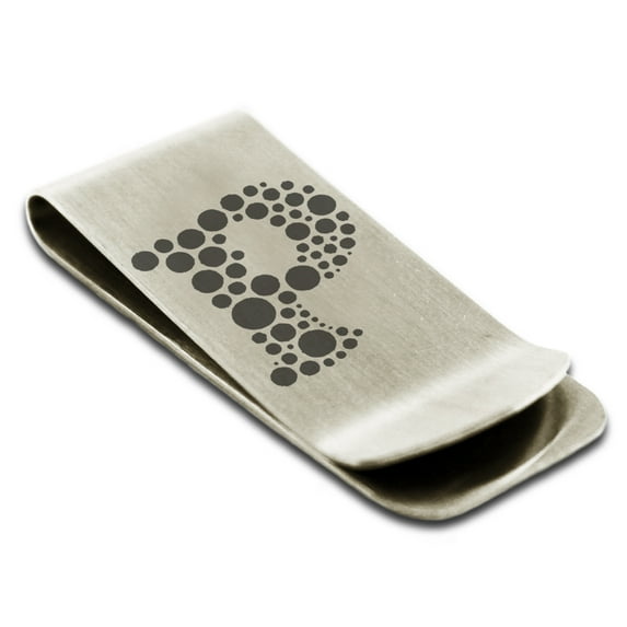 Stainless Steel Letter P Initial Dotted Monogram Engraved Engraved Money Clip Credit Card Holder