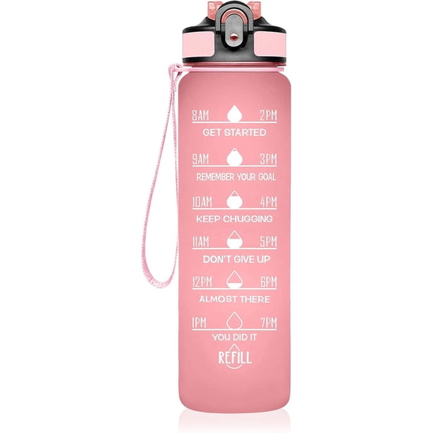 Botella de agua de 1000 ml (33 onzas) con recordatorio de horario diario, botella motivacional para medir la hidratación, capacidad diaria, marcr medidor, seguimiento de plástico con popote