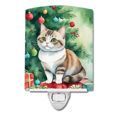 Carolines Treasures DAC7234CNL 6 x 4 in. Munchkin Cat by the Christmas Tree Ceramic Night Light