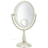 Jerdon Style HL9510N 8-Inch Two-Sided Oval Halo Lighted Vanity Mirror with 10x and 15x Magnification and 3-Light Settings, 17.5-Inch Height, Nickel Finish