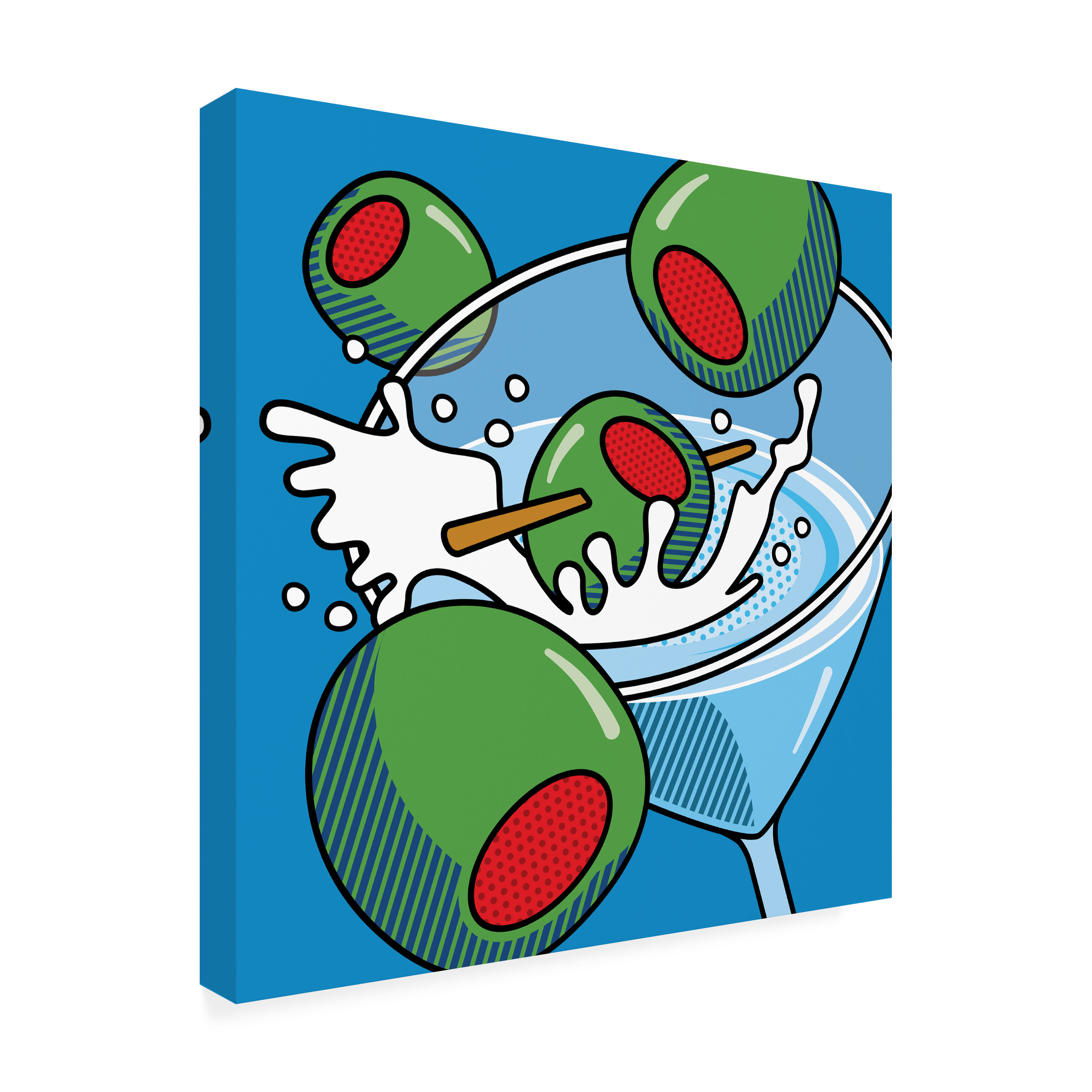 Ron Magnes 'Martini With Olives On Blue' Canvas Art