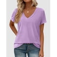thumbnail image 5 of PRETTYGARDEN Women's V Neck T Shirts Summer Short Sleeve Spring Going Out Tops Casual Loose Fit Basic Tees Beach Clothes, 5 of 10