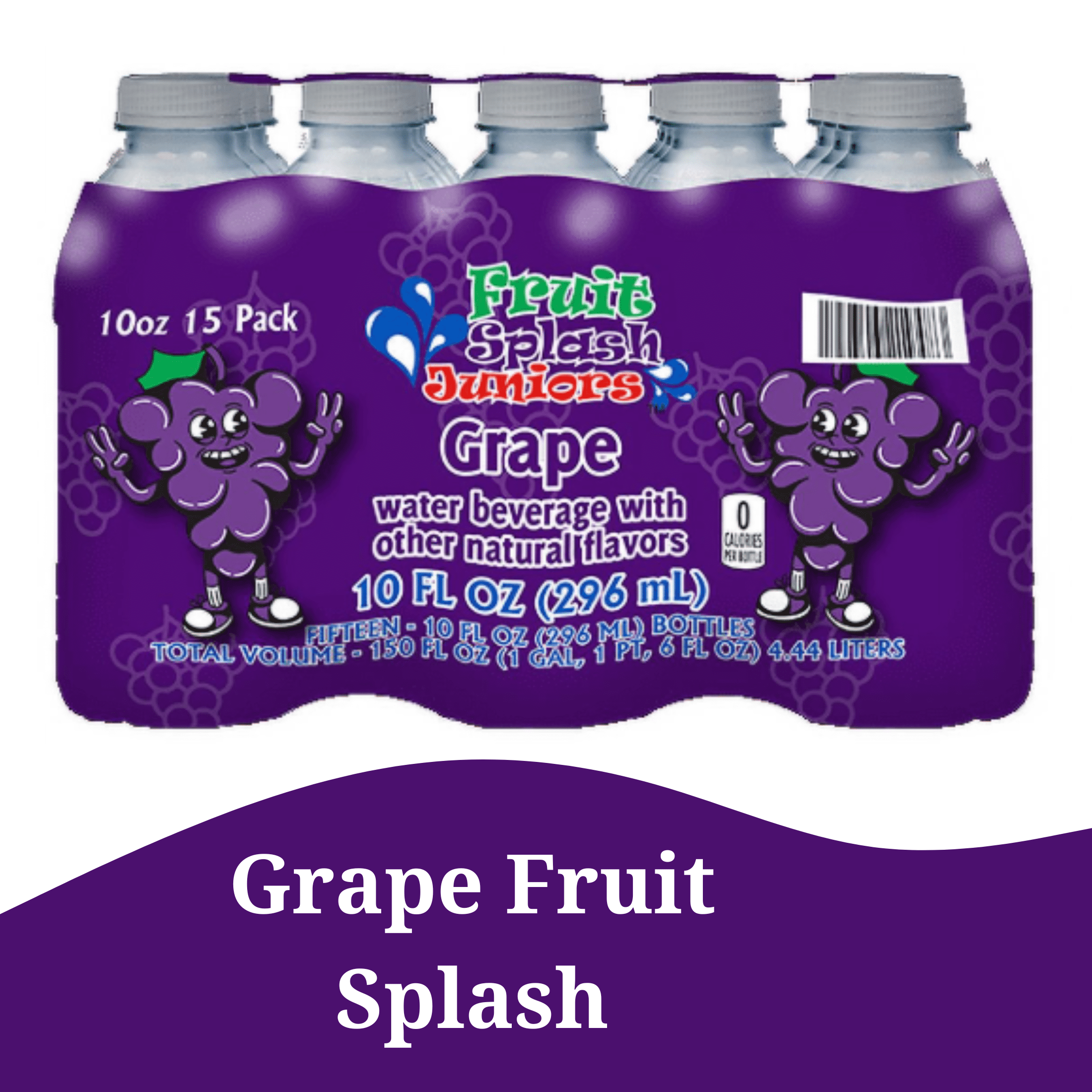 Fruit Splash Juniors, Water Bottles, Grape, 10 fl oz, 15 Pack Bottles