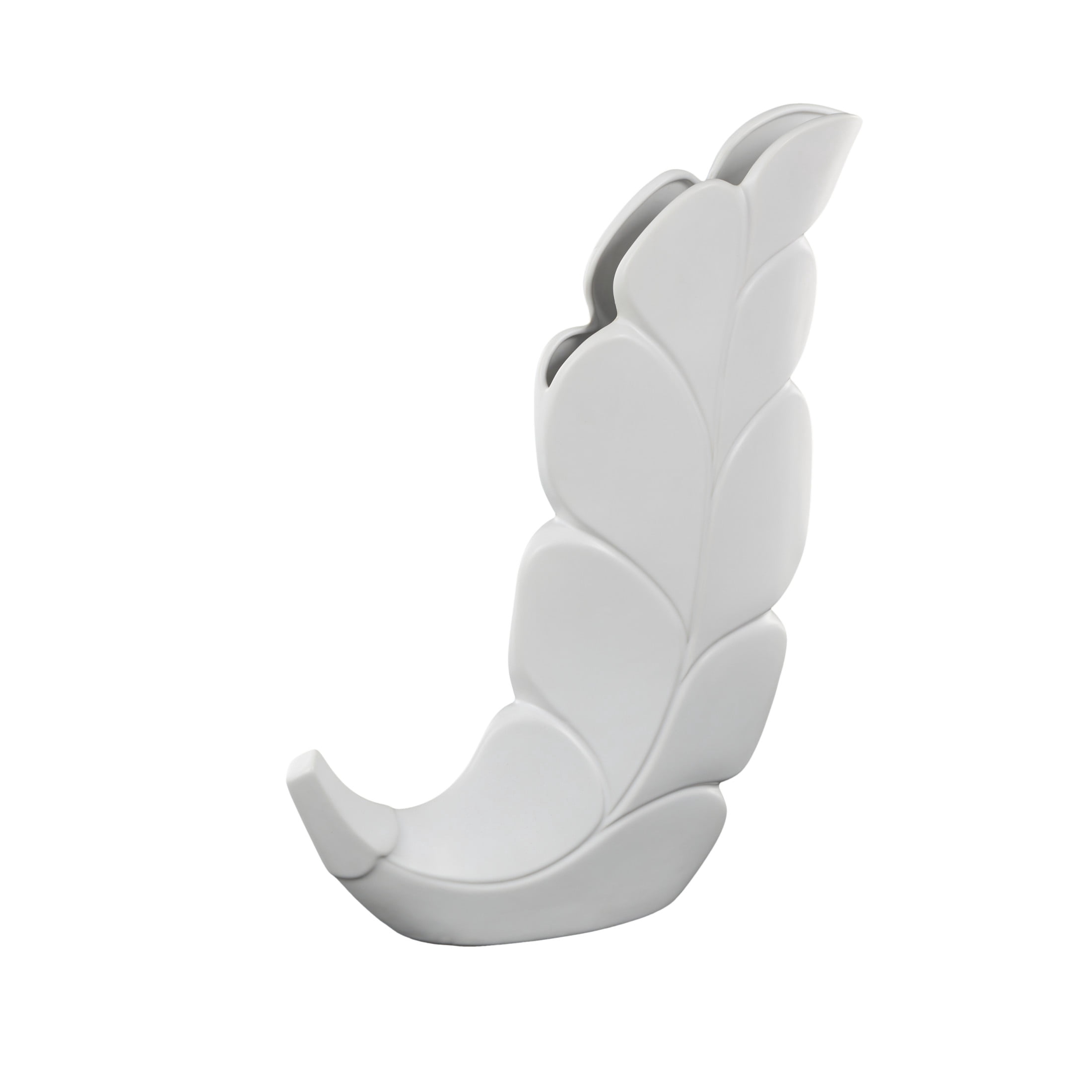 DecMode 20" Leaf Slanted White Ceramic Vase