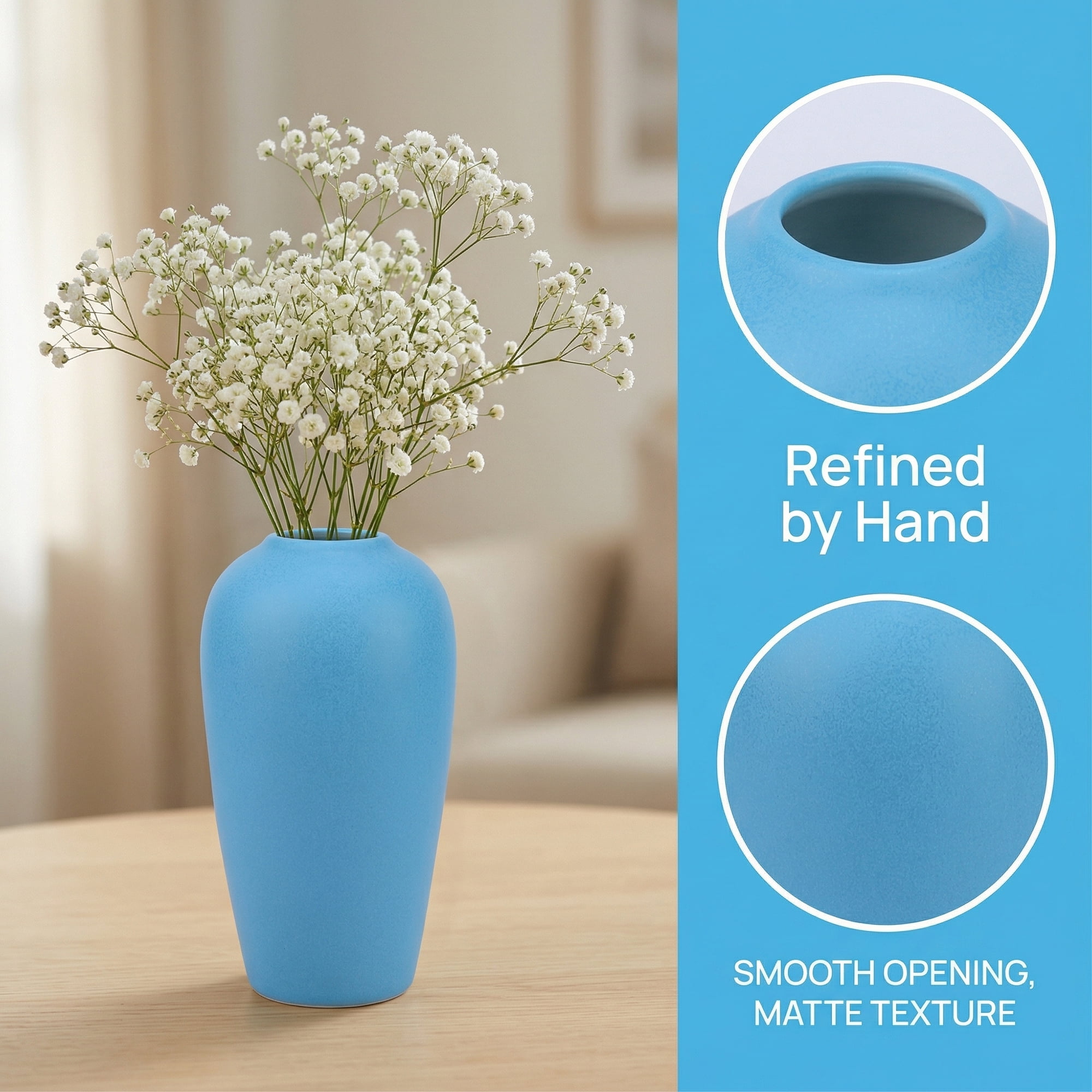 Unique Bargains Ceramic Ribbed Textured Flower Vase Blue 3.1" x 3.1" x 6.1"