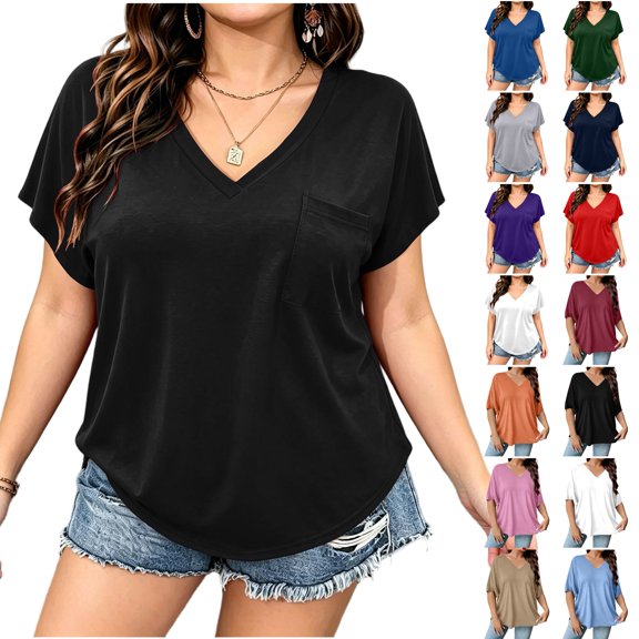 Hesxuno Plus Size Tshirts for Women Summer Baggy Short Sleeve Tops with Pockets Casual Summer Beach Vacation Holiday Clothing Gray XXXL