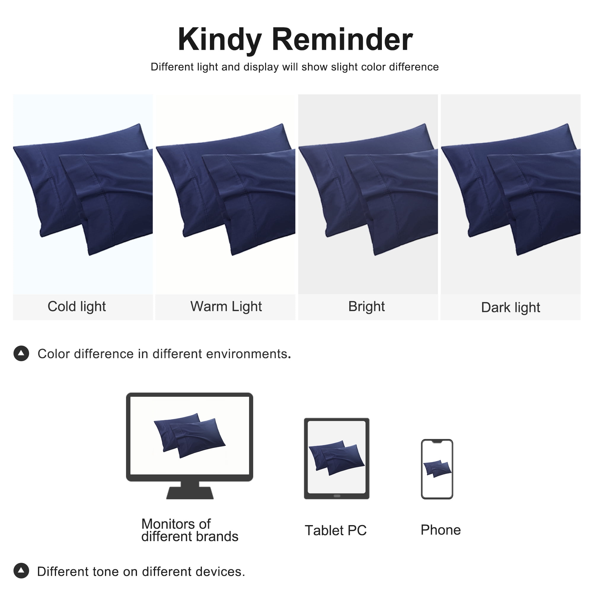 Unique Bargains Pillowcase Set of 2, Cotton with Envelope Navy Blue Standard