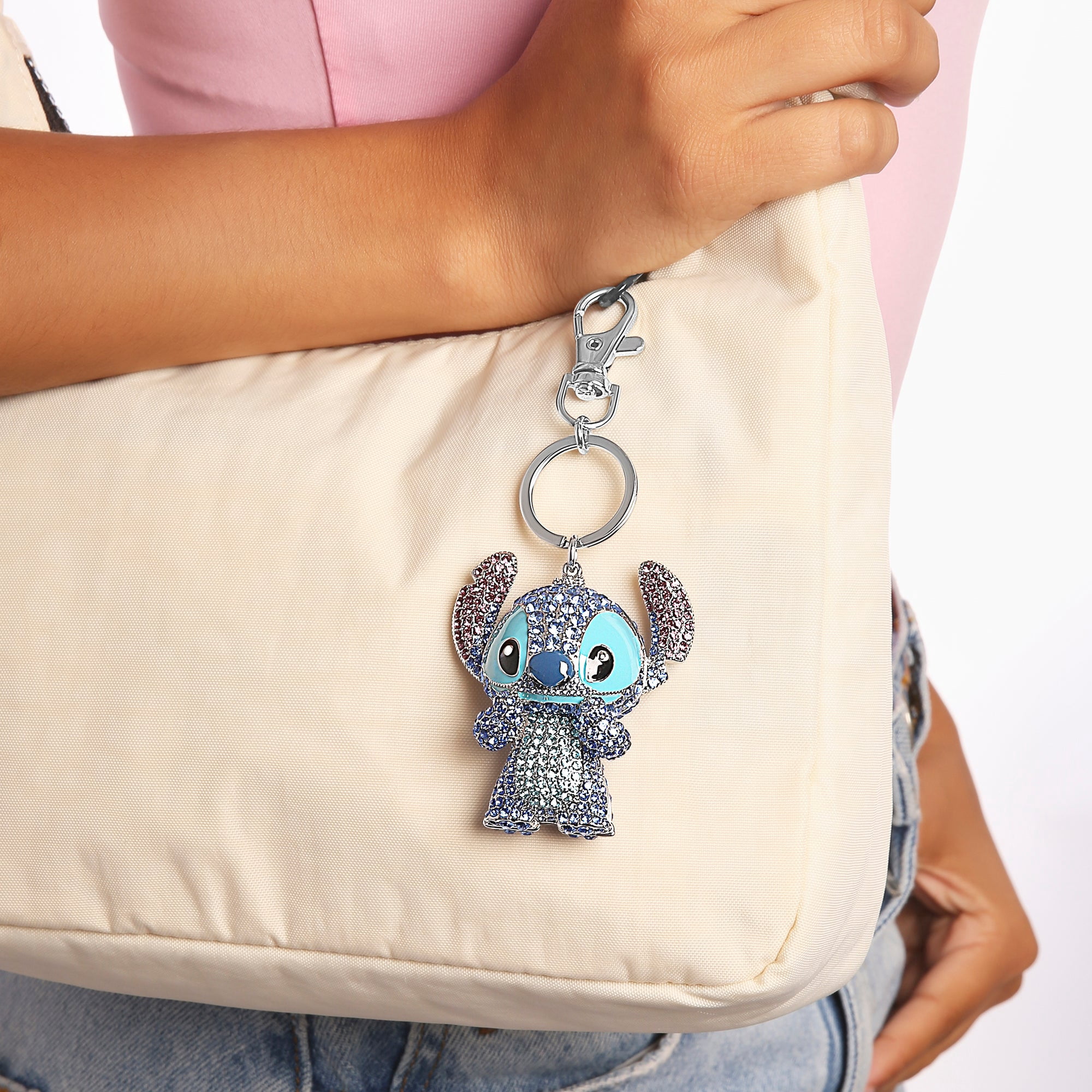 Stitch Keychain Official License, Multicolored Pave Crystal Stitch Charm Keychain, Disney Bag Charm