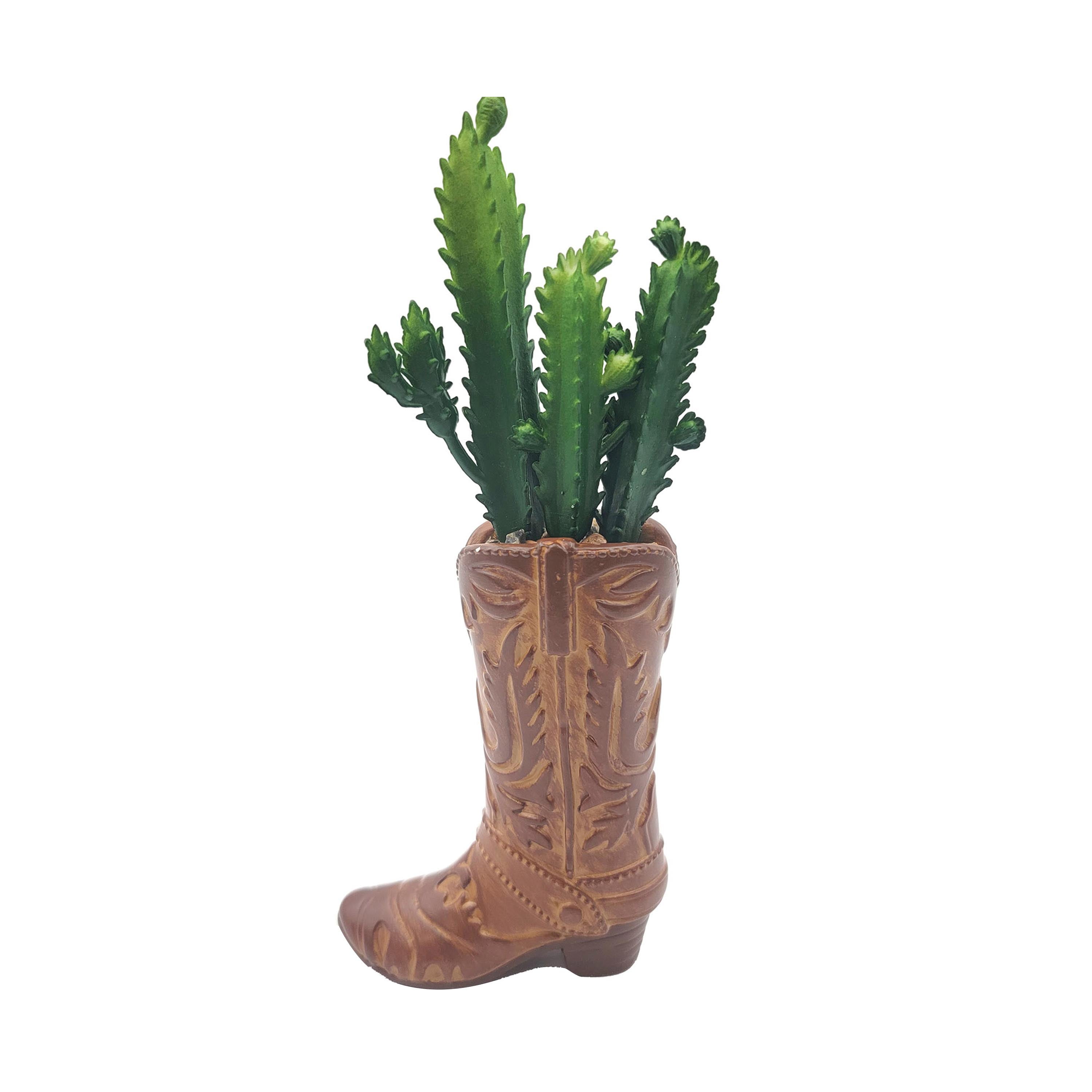 ONLINE 7.25" Artificial Cactus Succulent in Brown Ceramic Cowboy Boot Planter