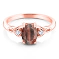 thumbnail image 2 of Gem Stone King 18K Rose Gold Plated Silver Red Tiger Eye and White Zirconia 3-Stone Rings for Women (1.31 Cttw, Gemstone, Oval 8X6MM, Size 8), 2 of 4