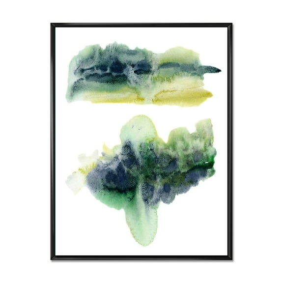 Golden Green Abstract Clouds IV 12 in x 20 in Framed Painting Canvas Art Print, by Designart