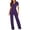 Purple, variant on Homenesgenics Womens Jumpsuits Summer Women Strappy Waist Up Short Sleeved Jumpsuit with V-Neck Wide Leg Blue L