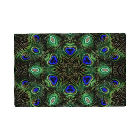 

Table Placemats Set of 6 - Peacock Feathers 12x18 In Faux Linen Double Heat Resistant Place Mats Cloth Indoor/Outdoor Placemats Washable Table Mats for Dining Kitchen Party