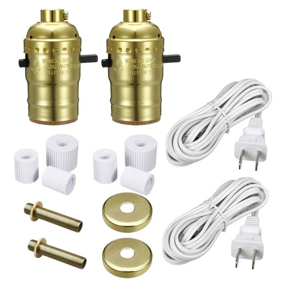 Unique Bargains 2 Set Brass Finish Bottle Lamp Adapter Kit with Rubber Adaptor and US Plug 8ft Cord