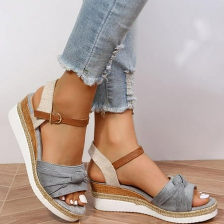 

Womens Espadrille Wedge Sandals Open Toe Platform Criss Cross Low Wedges Sandals Vintage Ankle Strap Shoes Breathable Walking Sandals Summer Elegant Beach Sandals