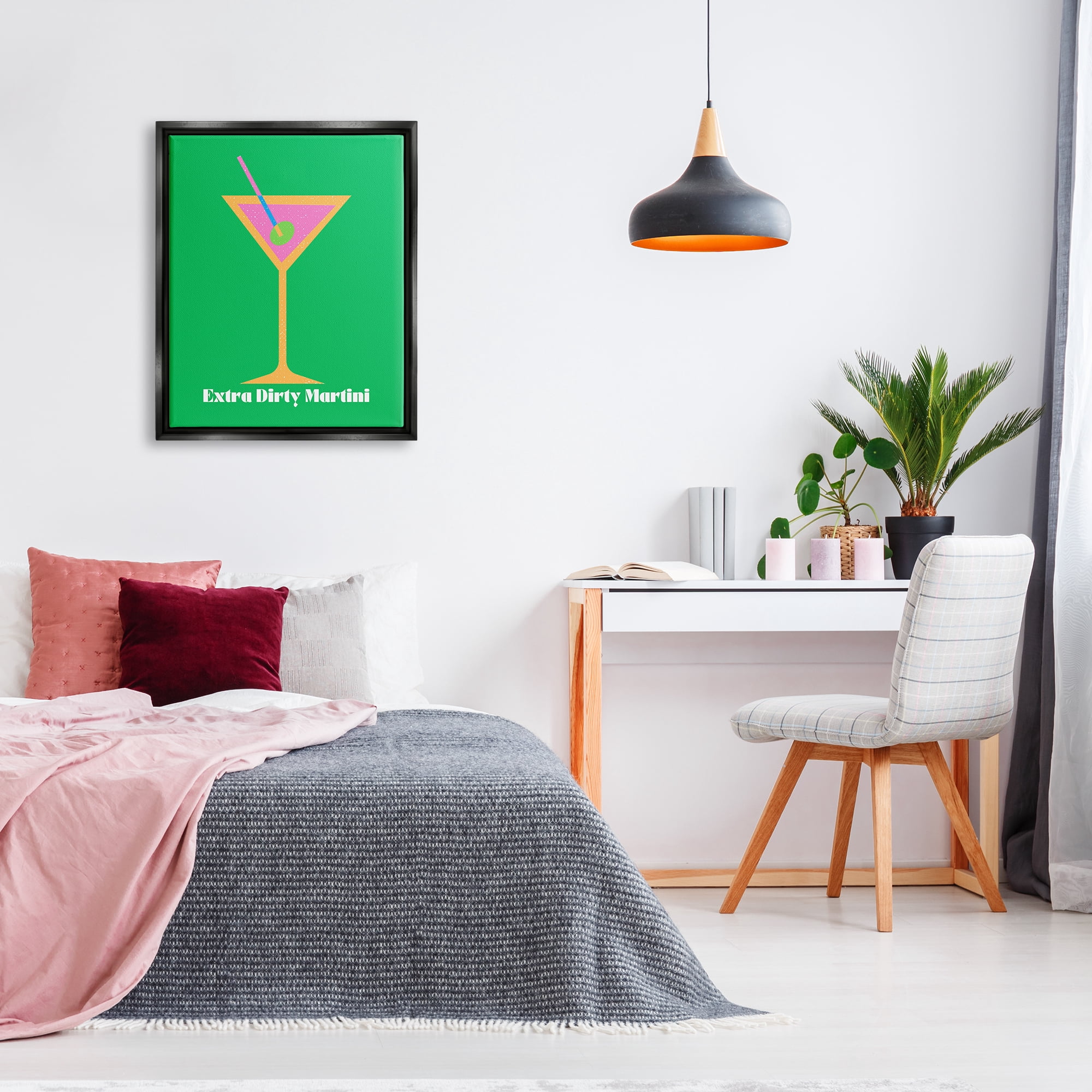 Stupell Industries Extra Dirty Martini on Green Food & Beverage Painting Black Floater Framed Canvas Art Print Wall Art, 25 x 31