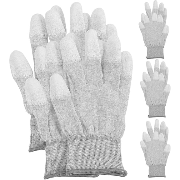 Anti-static Coated Work Gloves, Non-slip Pu Palm, Carbon Fiber Fingertip, Large 21.6cm, 5 Pairs