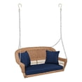 thumbnail image 1 of Jeco Balançoire de Porche Suspendue en Osier de Résine Miel avec Coussin, Bleu, 1 of 9