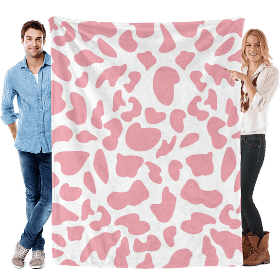 Cow Print Blanket Warm Plush Cute Pink Throw Blanket Soft Flannel Lightweight Fleece Throw for Sofa Couch Bed Travel, Cow Bedding Room Decor for Kids Teens Adults