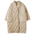 thumbnail image 4 of Pounoo Womens Warm Long Jacket Women's Warm Lightweight Quilted Down Cotton Long Sleeve Jacket Solid Color Coat, 4 of 5