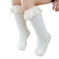 thumbnail image 2 of Faithtur Girl's Solid Color Knitted Socks with Ruffled Lace Decoraction, Lovely Middle Tube Scokings for Spring Autumn and Winter, 2 of 9