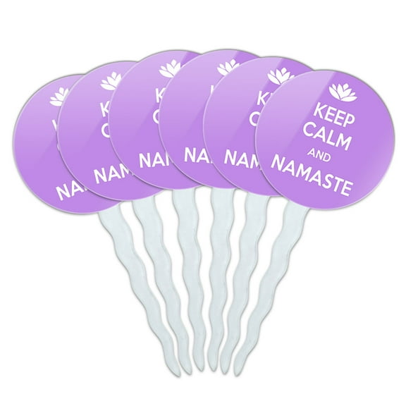 Keep Calm And Namaste Lotus Flower Cupcake Picks Toppers - Set of 6