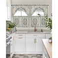 thumbnail image 4 of Beige Green Boho Swag Kitchen Curtains Sets for Windows 24 Inch Length, Medieval Vintage Ethnic Floral Abstract Short Window Curtain Panels Swags Valances and Tiers 3 Piece Set for Cafe/Dining Room, 4 of 5