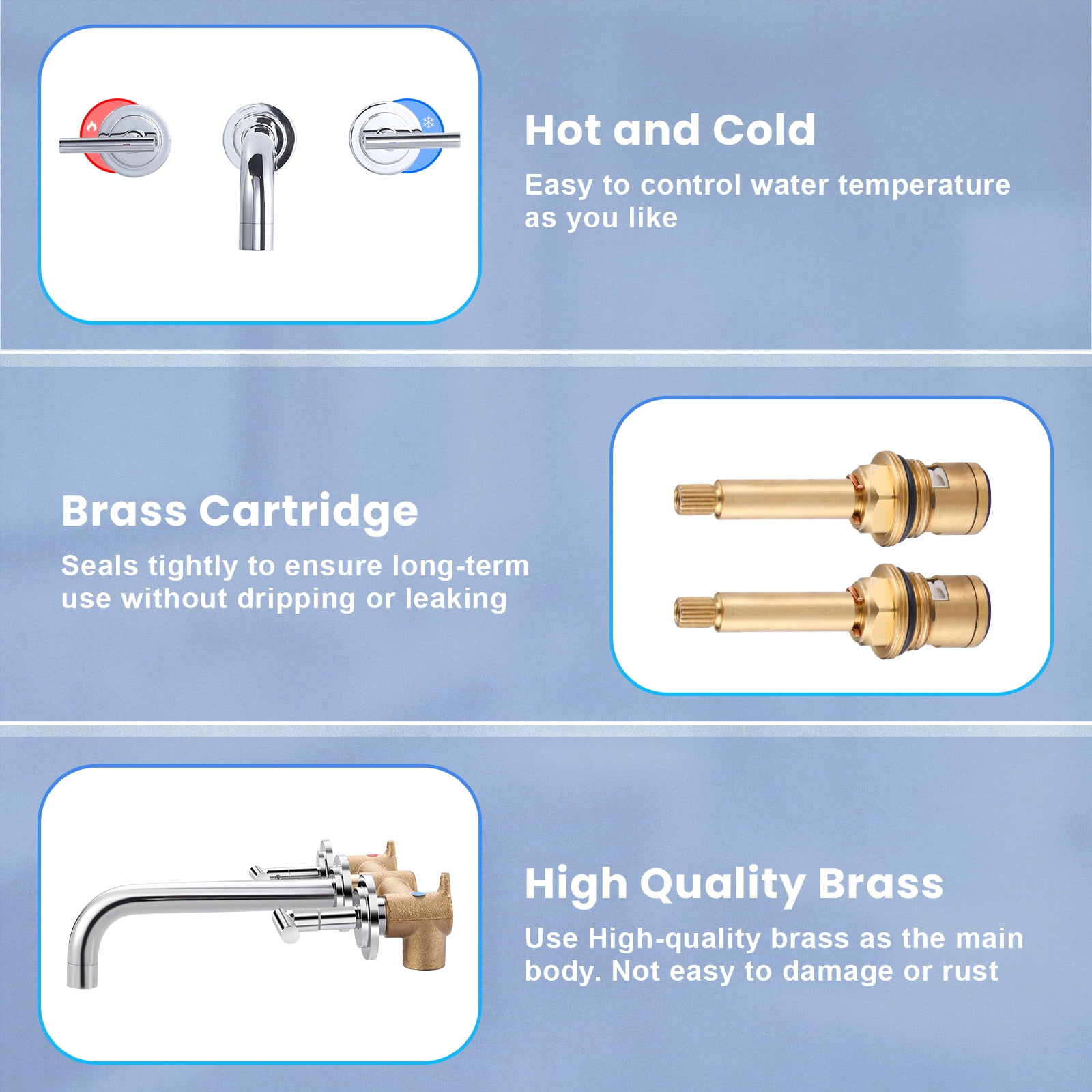Double Handle Wall Mounted Bathroom Faucet with Rough-in Valve Included in Solid Brass Polished Chrome