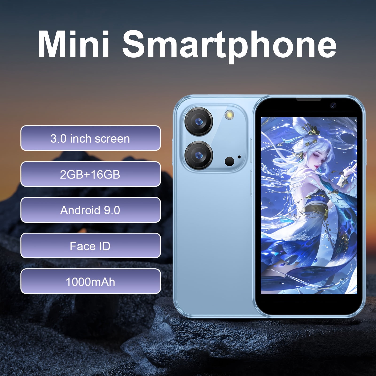 Unlocked 3.0" HD Mini Smartphone Android Dual SIM Quad-Core 2+16GB Black with Case Cable