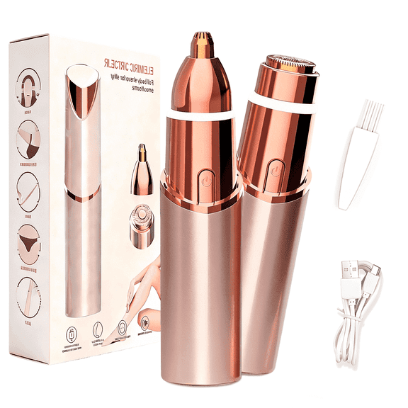 Facial Hair Removal for Women-Electric 2 in 1 Eyebrow Trimmer & Face Shaver, Painless Hair Removal Device for Peach Fuzz, Upper Lip and Chin with LED