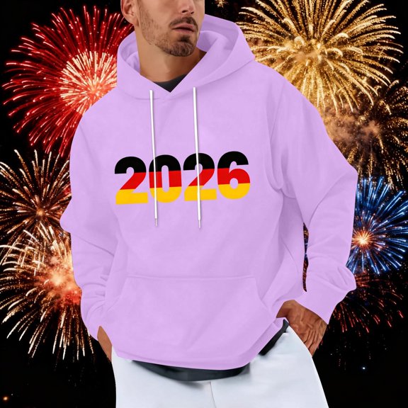 Yteetum Men's Oversized New Year Hoodies Gradient Digital Print Drawstring Pullover Hooded Sweatshirt Top Mens Casual Loose Fits Long Sleeve Athletic Sweatshirt Happy New Year Holiday Party Hoodies