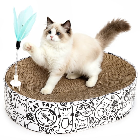 ARGOPET 2 in 1 Cat Scratcher Cardboard Bed, Oval Scratch Pad Bowl for Indoor Cats Kittens Grinding Claw, Corrugated Scratching Board Lounge, Furniture Protector