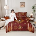 thumbnail image 4 of Manfei Boho Bohemain Full Size Comforter Sets,Red Aztec Geometric Print Bedding Comforter Set,Rustic Farmhouse Cabin Bedding Sets,Super Cozy Room Decoration Reversible,3pcs, 4 of 8
