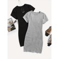 thumbnail image 4 of Trajes De Vestir De Dos Piezas, Conjunto De 2 Piezas De Vestido Informal Acanalado Con Cuello Redondo De Manga Corta, Ropa De Mujer, 4 of 4