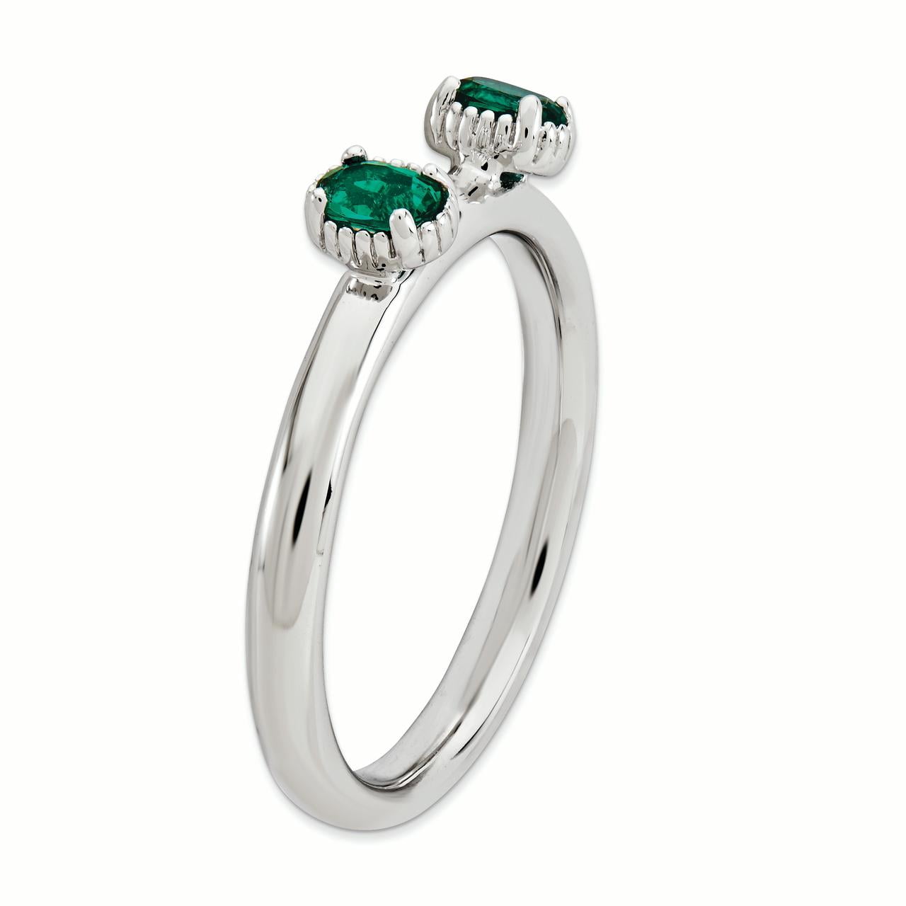 Created Emerald Sterling Silver Two-Stone Ring