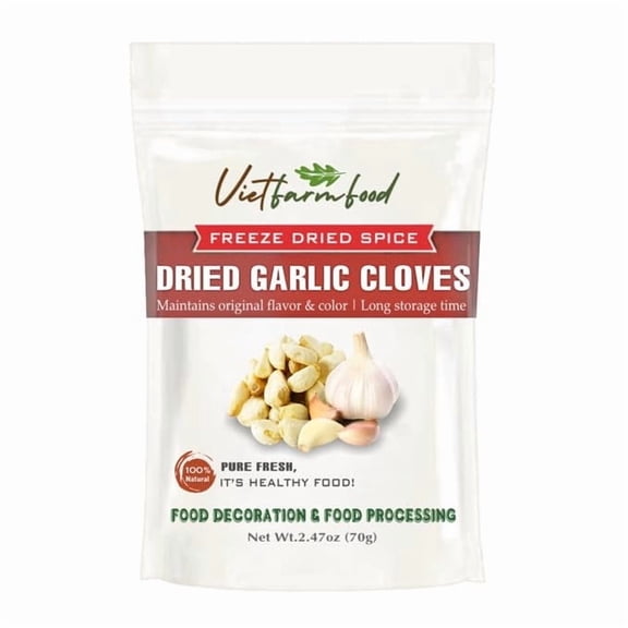 DRIED GARLIC CLOVES 2.47 Oz (70g) VIETFARMFOOD: Pure, natural freeze-dried spice made from real vegetables and fruits - perfect for enhancing every meal, from cooking, baking, salads, soups, sauces