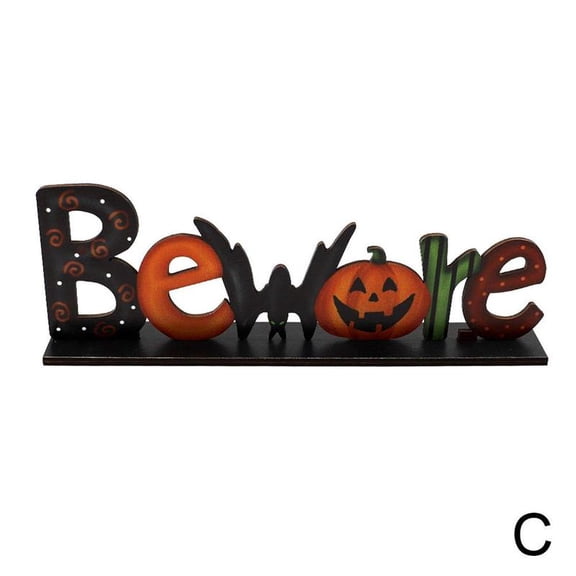 Halloween Letters Wooden Table Decor Pumpkin Cat Sign Desktop Topper Ornament US M2S4
