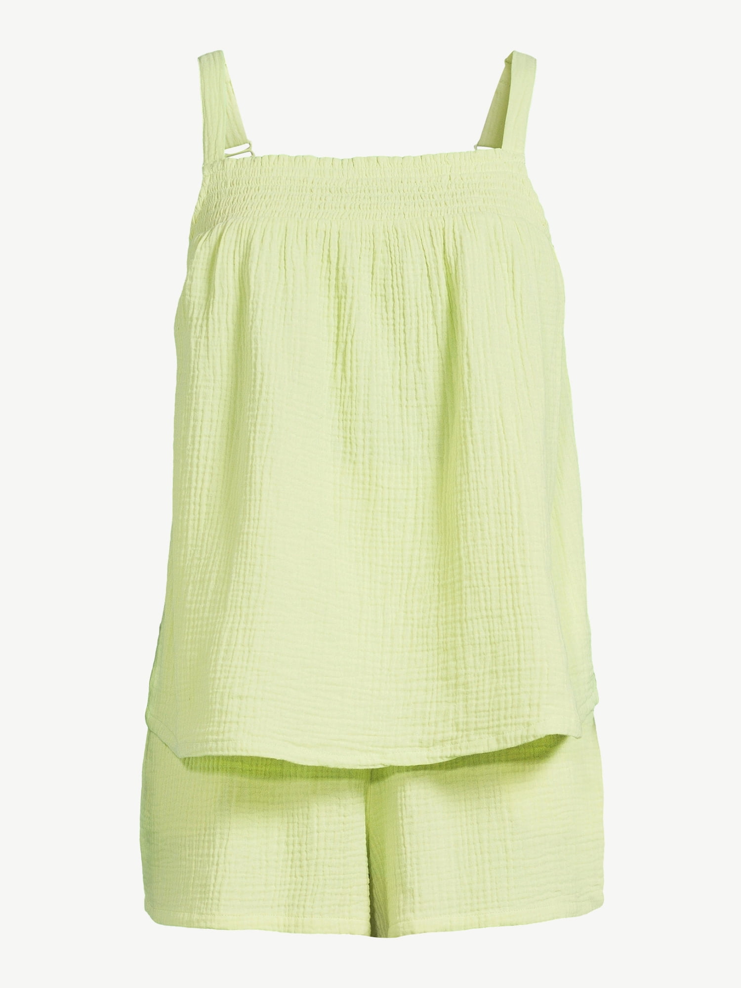 Joyspun Women's Gauze Smocked Cami Top and Shorts Sleep Set, Sizes S to 3X