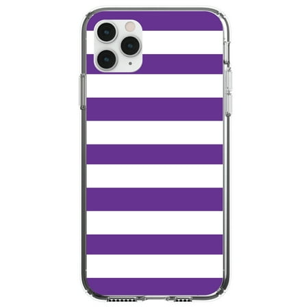 DistinctInk Clear Hybrid Case for Apple iPhone 12 Mini (5.4 Screen) - Purple & White Bold Horizontal Stripes - Raised Bezel Screen Guard