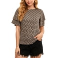thumbnail image 1 of Ficarrico Mujer Verano Top Doble Volantes Manga Camisa Cuello Redondo Top Suelto Casual Verano Blusa Albaricoque XXL, 1 of 8
