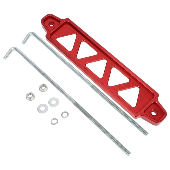 Unique Bargains Universal Car Battery Tie Down Bracket Hold Lock Battery Hold Down Bracket Aluminum Alloy Red 1Set with J-hook Nut Washers Protective Sleeves