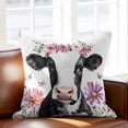 thumbnail image 2 of Farmhouse Cattle with Flowers Throw Pillow Cover Butterfly Wildflowers Cotton Linen Cushion Cover Throw Pillow Case with Invisible Zipper for Couch Sofa Bed Chair Car 24x24 Inch, 2 of 9
